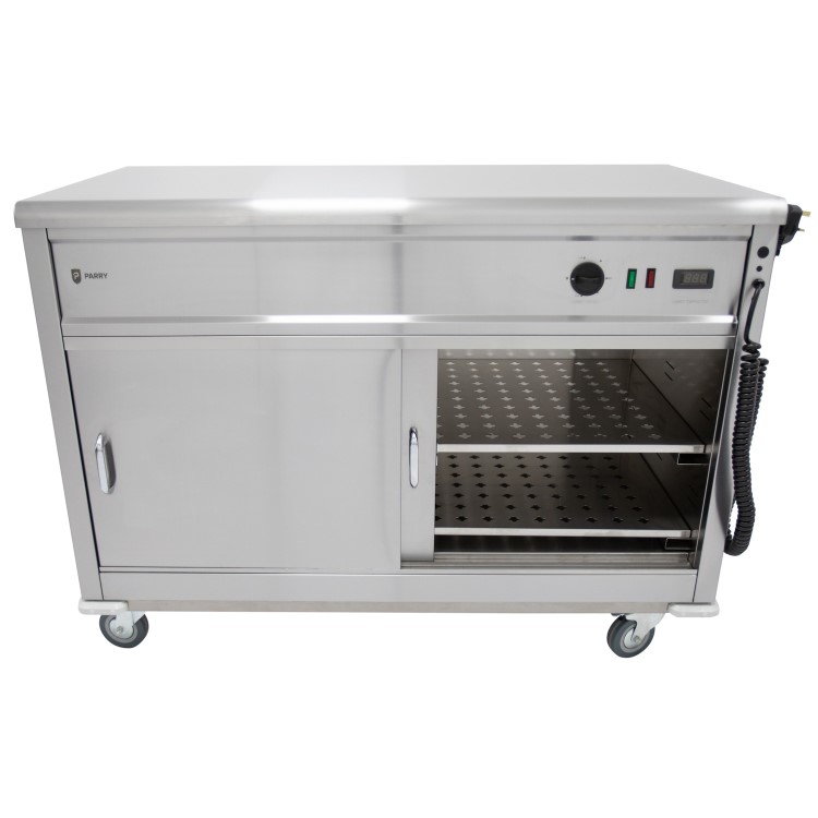 Parry MSF12 Mobile Flat Top Servery Counter And Hot Cupboard. 1305mm Wide. UK Plug. Made In Britain