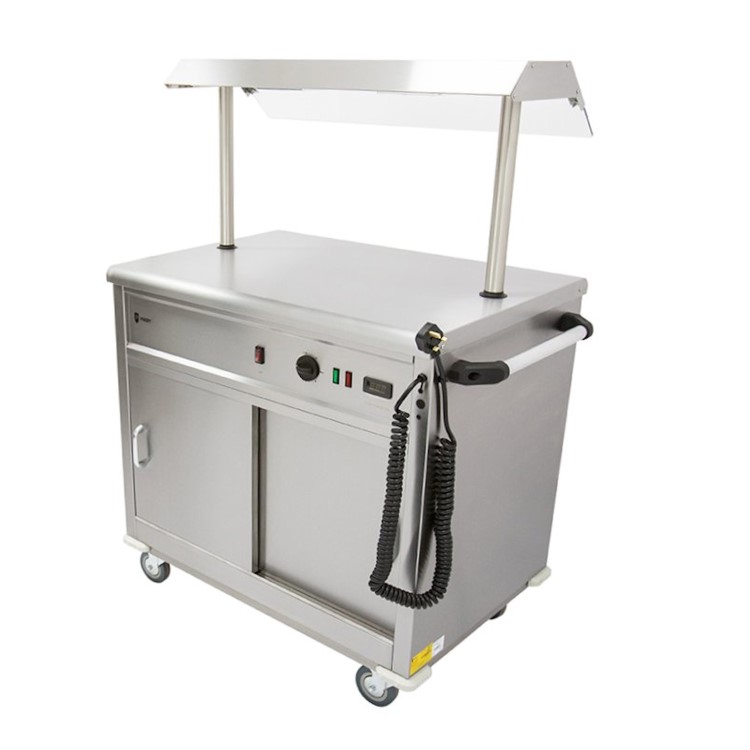 Parry MSF9G Mobile Flat Top Servery Counter And Hot Cupboard With Heated Overhead Gantry. 1005mm Wide. UK Plug. Made In Britain