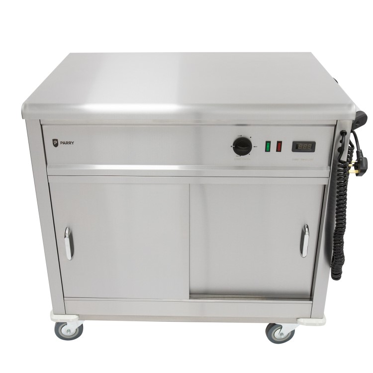 Parry MSF9 Mobile Flat Top Servery Counter And Hot Cupboard. 1005mm Wide. UK Plug. Made In Britain