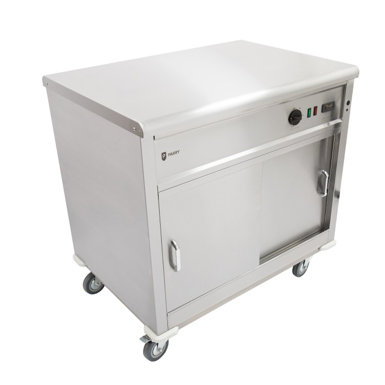 Parry MSF9 Mobile Flat Top Servery Counter And Hot Cupboard. 1005mm Wide. UK Plug. Made In Britain