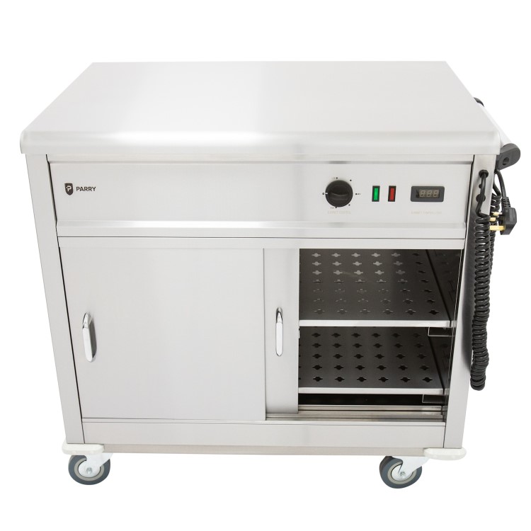 Parry MSF9 Mobile Flat Top Servery Counter And Hot Cupboard. 1005mm Wide. UK Plug. Made In Britain
