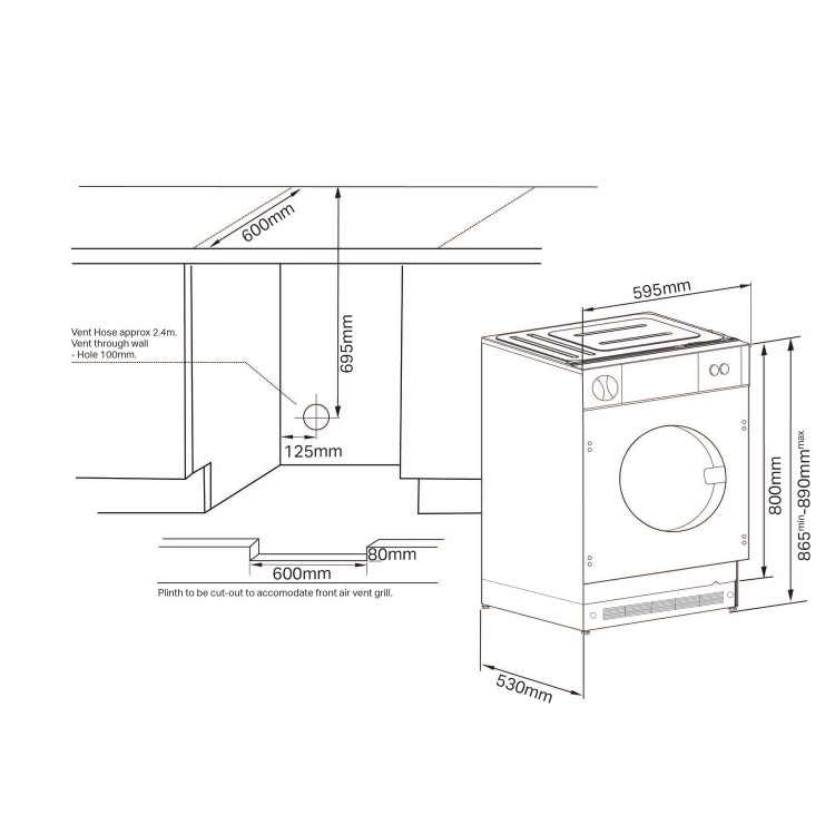 GRADE A2 - Montpellier MTDI7S 7kg Integrated Vented Tumble Dryer