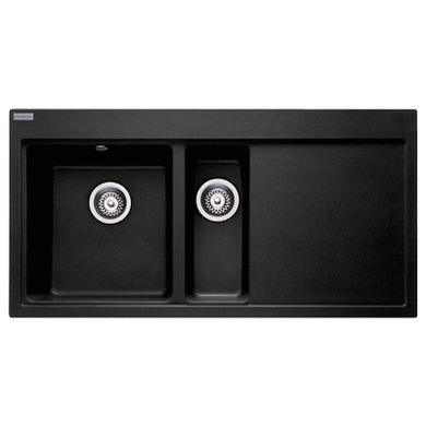 Franke MTG651-100ROX Mythos 1.5 Bowl Granite Sink with Right Hand Drainer in Onyx