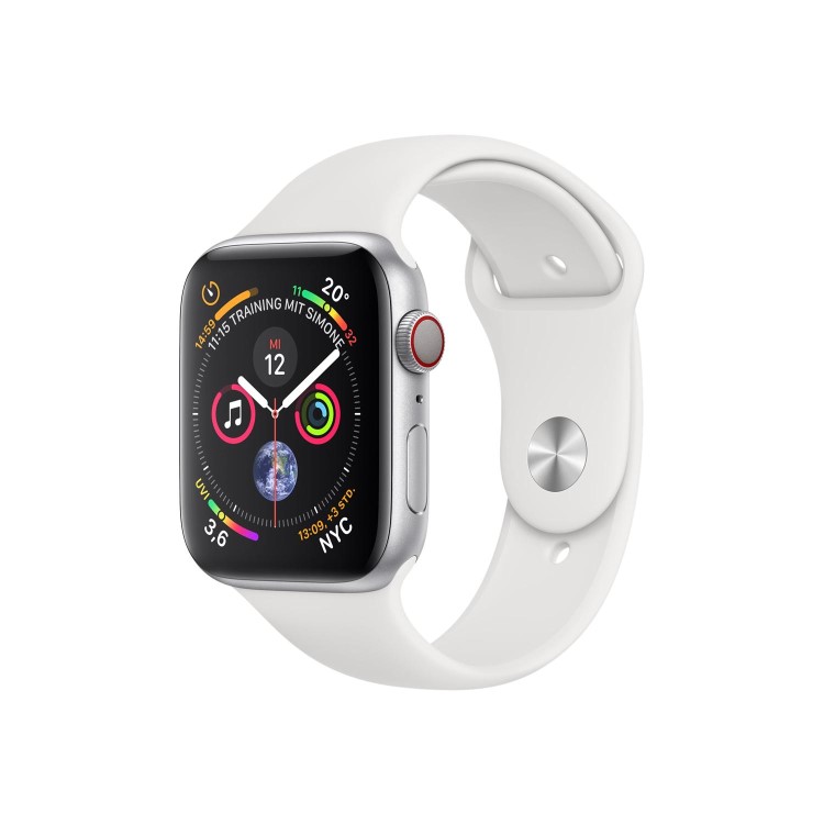 Apple Watch Series 4 GPS + Cellular 44mm Silver Aluminium Case with White Sport Band