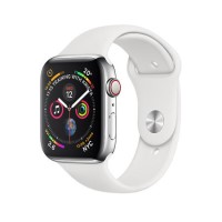 Apple Watch Series 4 GPS + Cellular 44mm Stainless Steel Case with White Sport Band