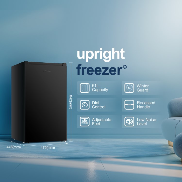 Fridgemaster 61 Litre Freestanding Under Counter Freezer - Black