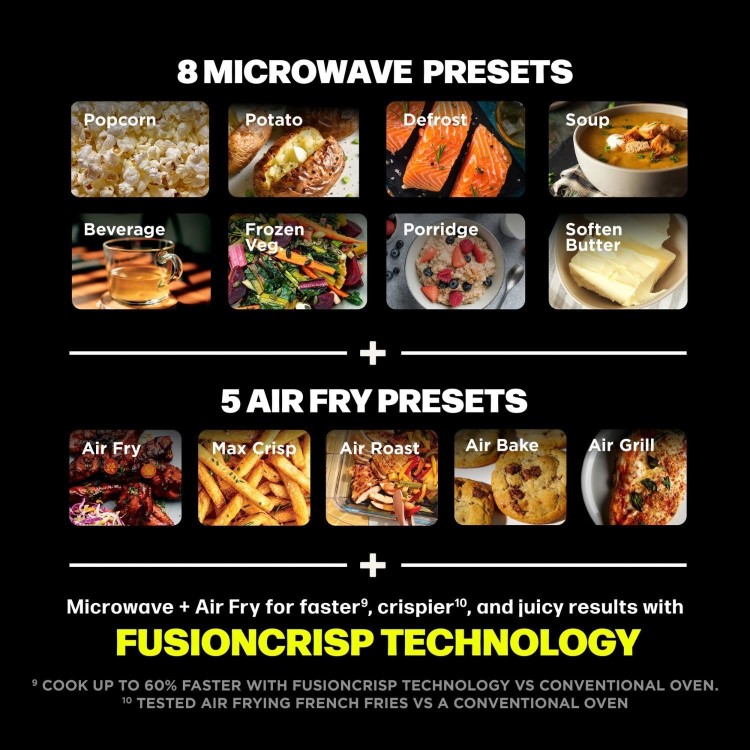 Ninja CRISPi 5.2L Microwave Air Fryer & Oven – Black  3-in-1 Multi-Function Cooker