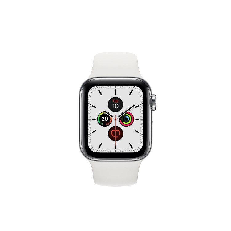 Apple Watch Series 5 GPS + Cellular 40mm Stainless Steel Case with White Sport Band