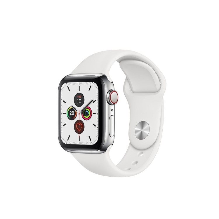 Apple Watch Series 5 GPS + Cellular 40mm Stainless Steel Case with White Sport Band