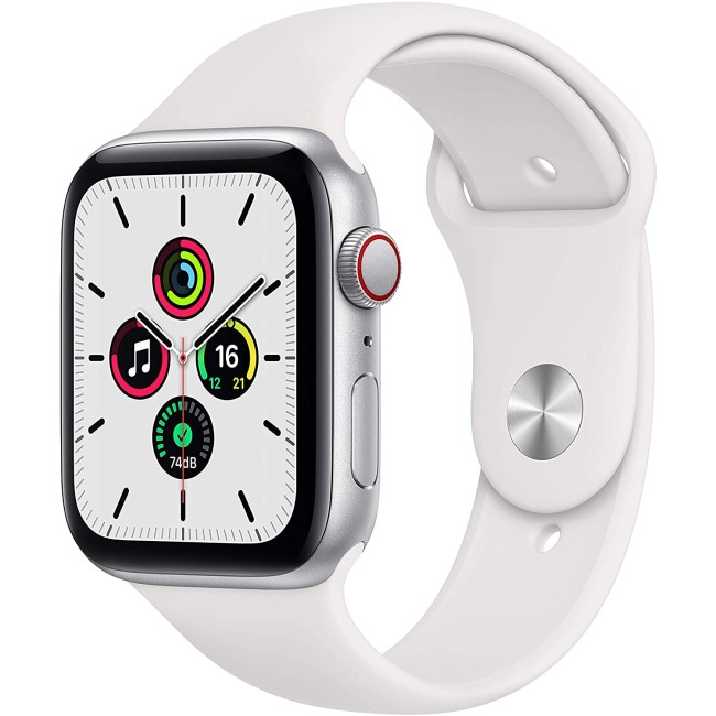 Apple Watch SE GPS + Cellular - 44mm Silver Aluminium Case with White Sport Band - Regular