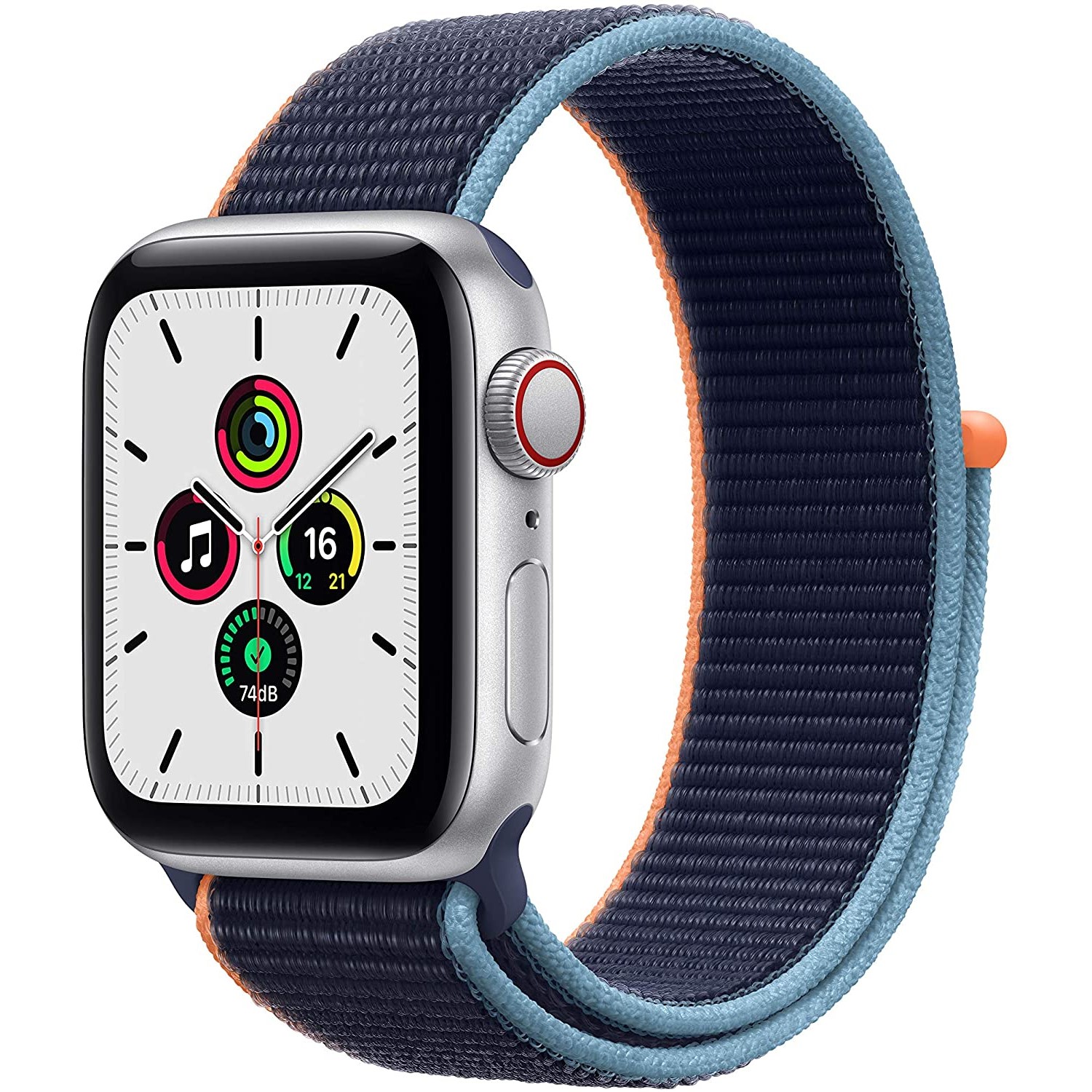 Apple Watch SE GPS + Cellular - 44mm Silver Aluminium Case with Deep Navy Sport Loop