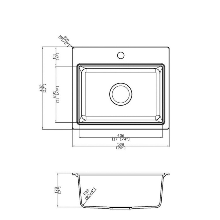 GRADE A1 - Astracast MZ10RZHOMESK Monza Single Square Bowl ROK Metallic Composite Sink in Black