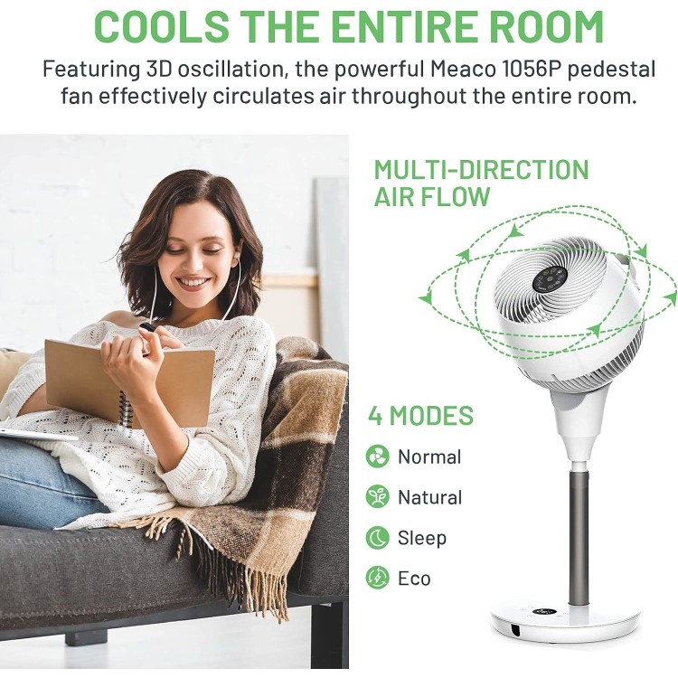 MeacoFan 1056P DC Air Circulator Pedestal Fan - Powerful Super Quiet & Low-Energy