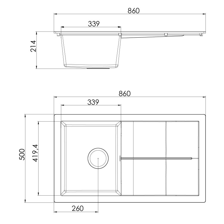 Rocklite Milton Single Bowl Inset Black Composite Kitchen Sink with Reversible Drainer