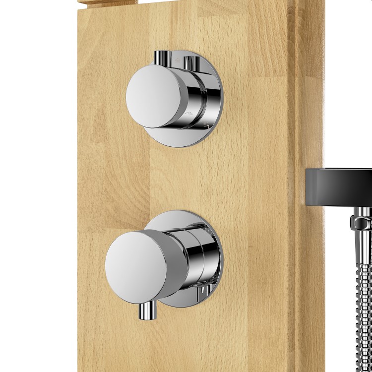 Wooden Thermostatic Outdoor Shower with Square Hand Shower 2 Outlets - Namara