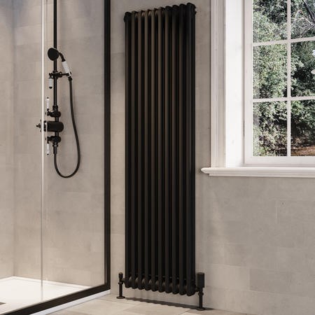 Naeem Radiator Black Vertical 2 Column Traditional Radiator 1600 x 470mm - Nambi ...