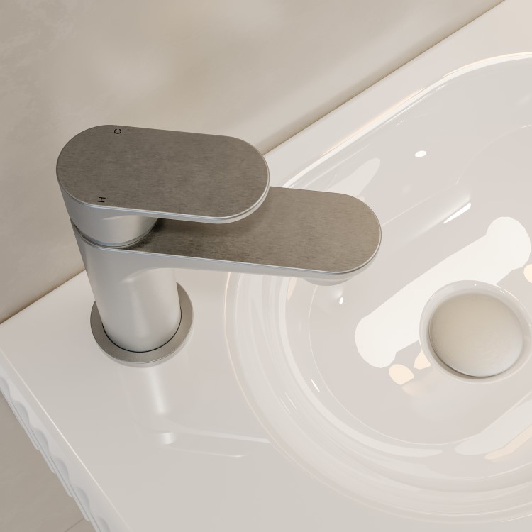 Brushed Nickel Cloakroom Mono Basin Mixer Tap with Slotted Basin Waste - Nell