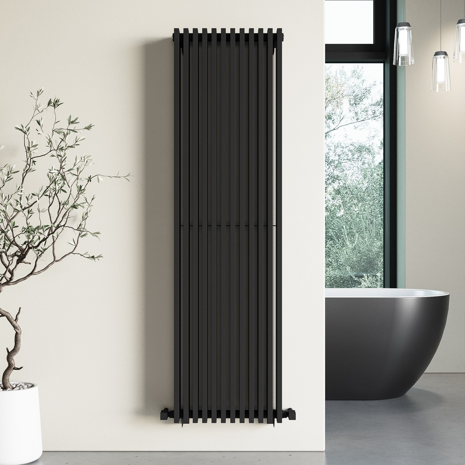 Black Vertical Double Panel Radiator 1600 x 450mm – Nevada NEVMB1600 ...