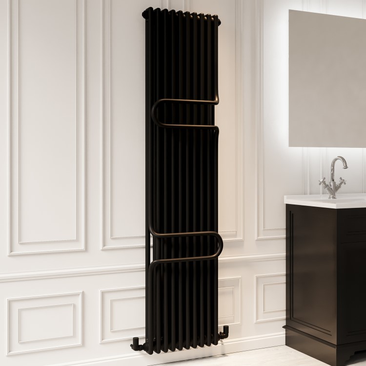 Vertical Black Column Radiator with Towel Bars 1800 x 460mm - Nevis