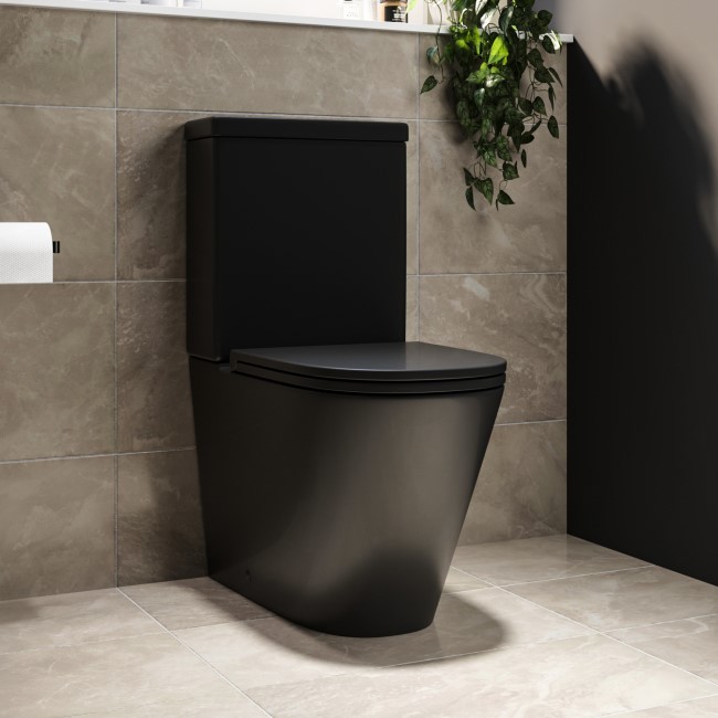 Matt Black Close Coupled Rimless Closed Back Toilet with Soft Close