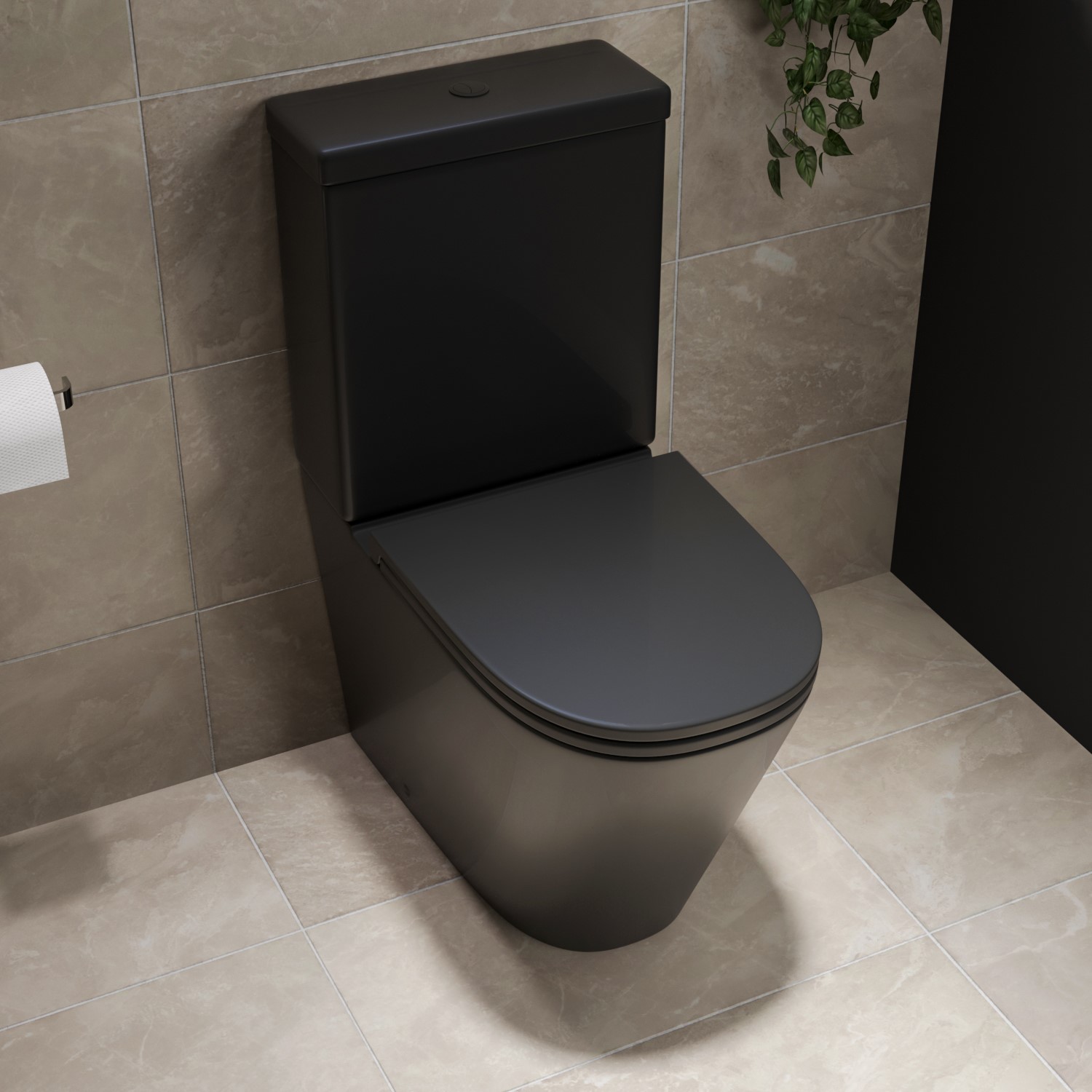 Matt Black Close Coupled Rimless Closed Back Toilet with Soft Close
