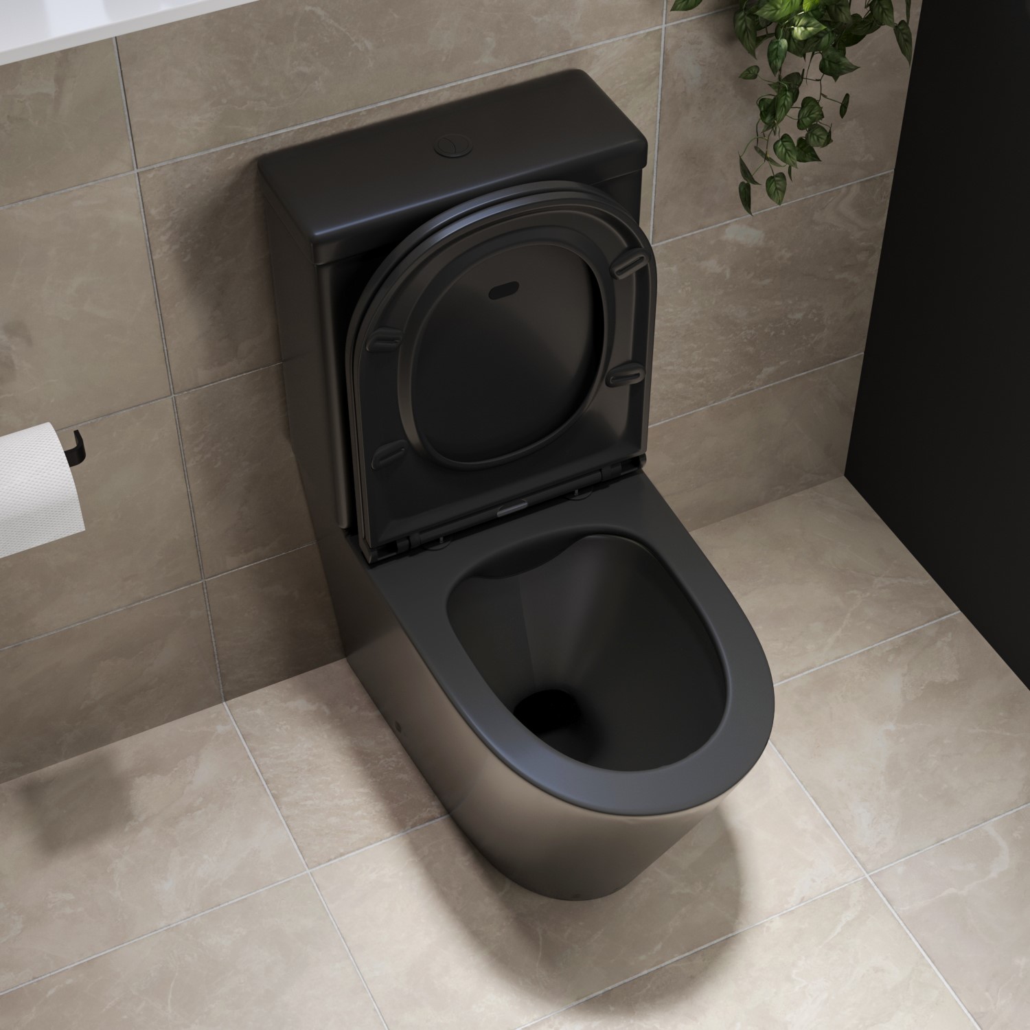 Matt Black Close Coupled Rimless Closed Back Toilet with Soft Close