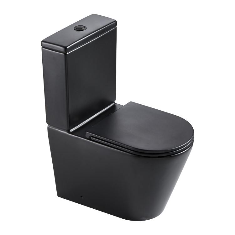 Matt Black Close Coupled Rimless Short Projection Toilet with Soft Close Seat - Newport