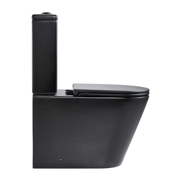 Matt Black Close Coupled Rimless Short Projection Toilet with Soft Close Seat - Newport