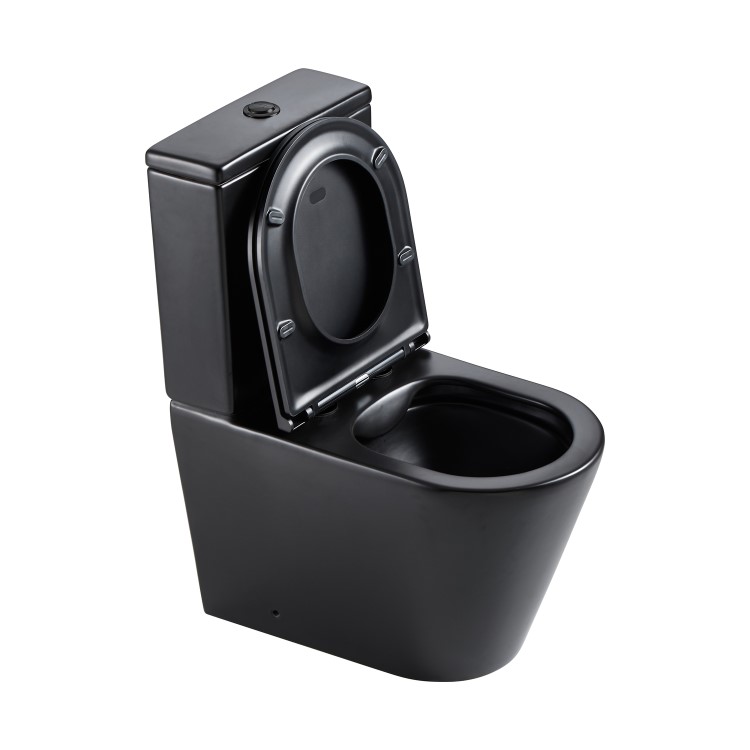 Matt Black Close Coupled Rimless Short Projection Toilet with Soft Close Seat - Newport