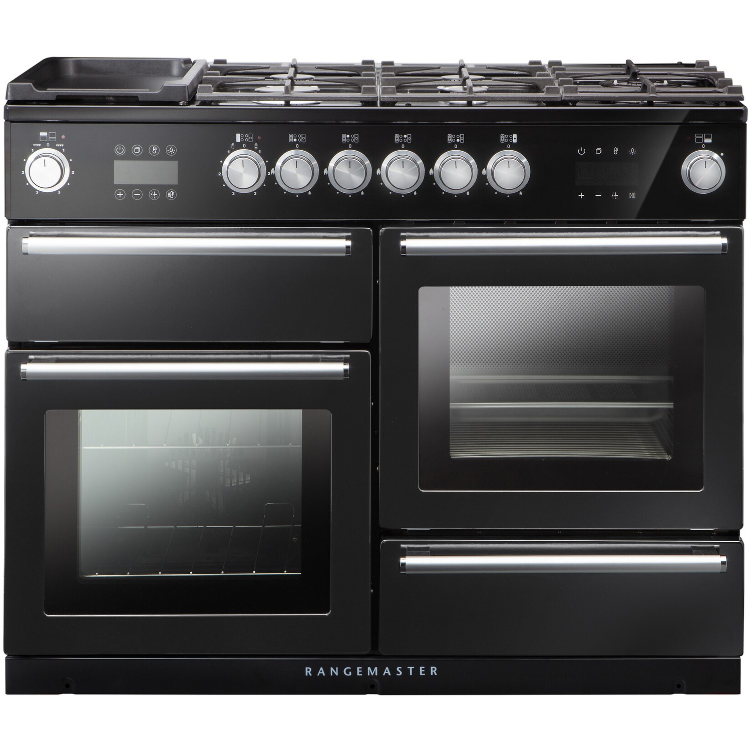 Rangemaster Nexus Steam 110cm Dual Fuel Range Cooker - Black and Chrome