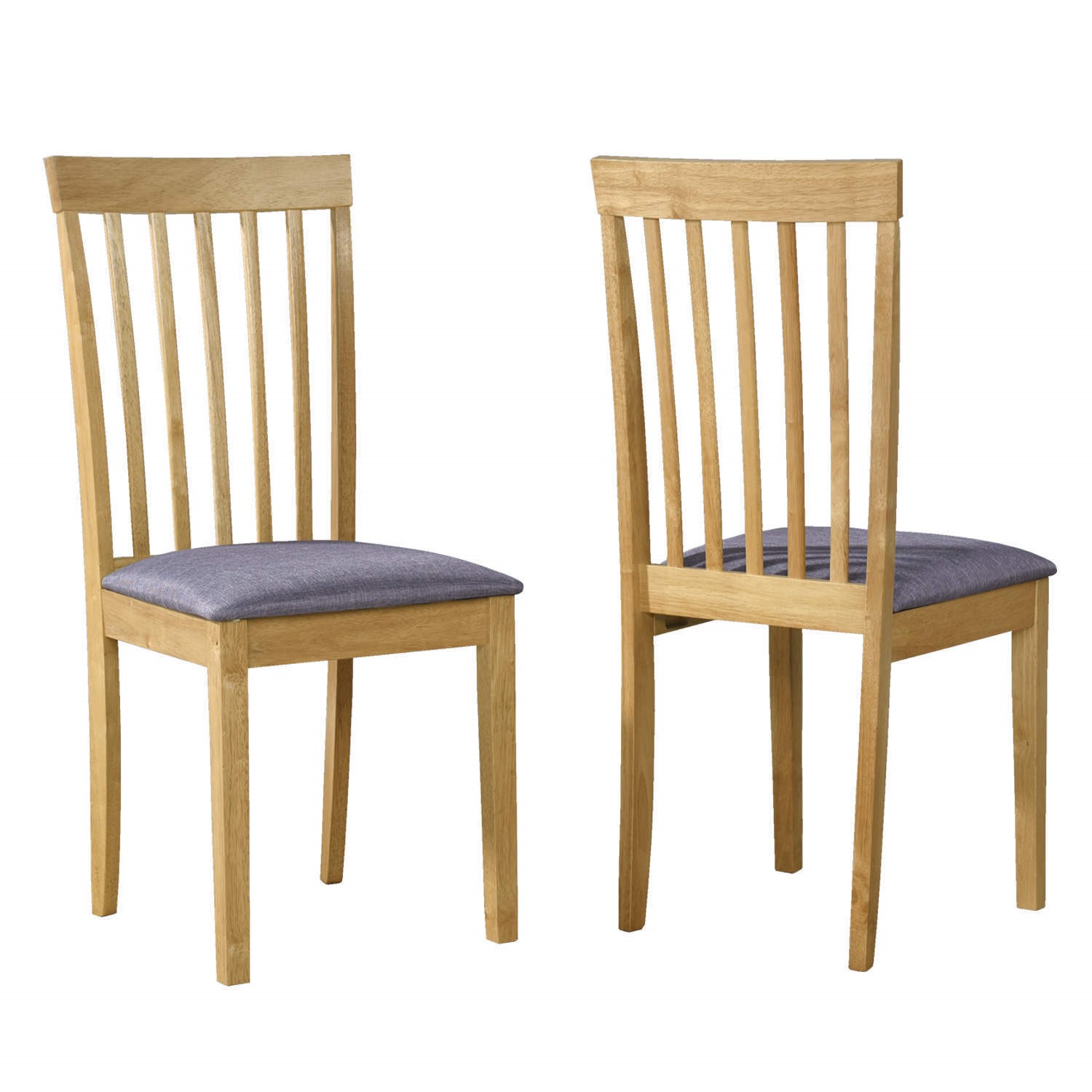 Pair Of Oak Dining Chairs Classic Slatted High Back With Grey Fabric Pair Of Oak Dining Chairs Classic Slatted High Back With Grey Fabric Foam Seat
