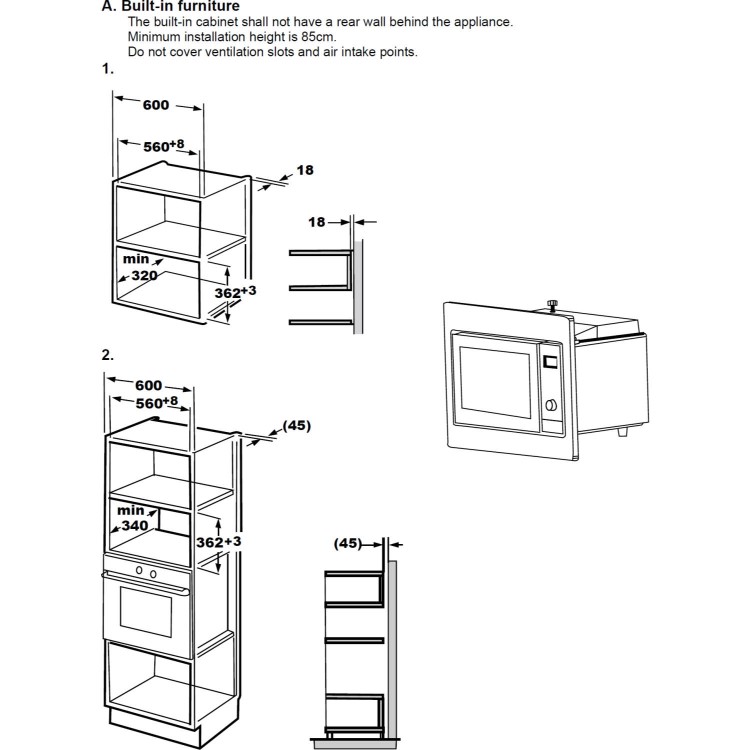 NordMende NM823BIX Stainless Steel 800W 20L Built-in Combination Microwave Oven With Kit
