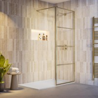 800mm Brushed Brass Grid Shower Screen for Wet Room & Walk In Shower - Nova