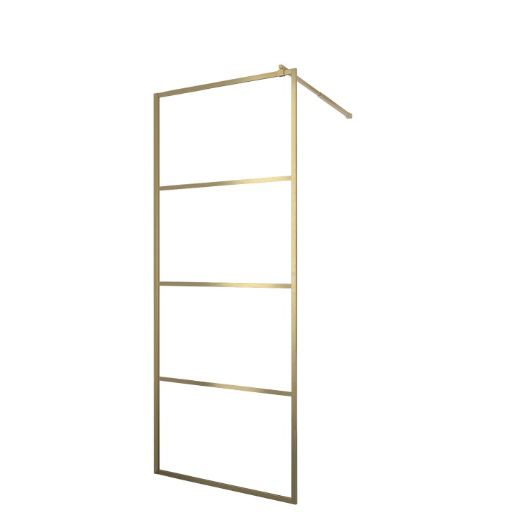 800mm Brushed Brass Grid Shower Screen for Wet Room & Walk In Shower - Nova