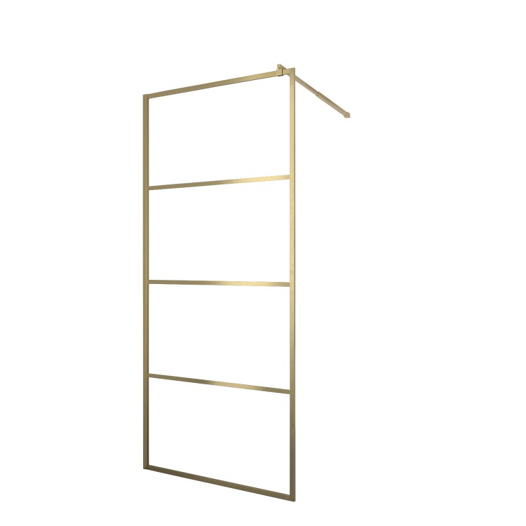 900mm Brushed Brass Grid Shower Screen for Wet Room & Walk In Shower - Nova