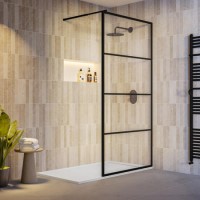 1000mm Black Grid Shower Screen for Wet Room & Walk In Shower - Nova