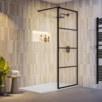 800mm Black Grid Frame Shower Screen for Wet Room & Walk In Shower - Nova