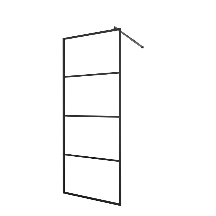 800mm Black Grid Frame Shower Screen for Wet Room & Walk In Shower - Nova