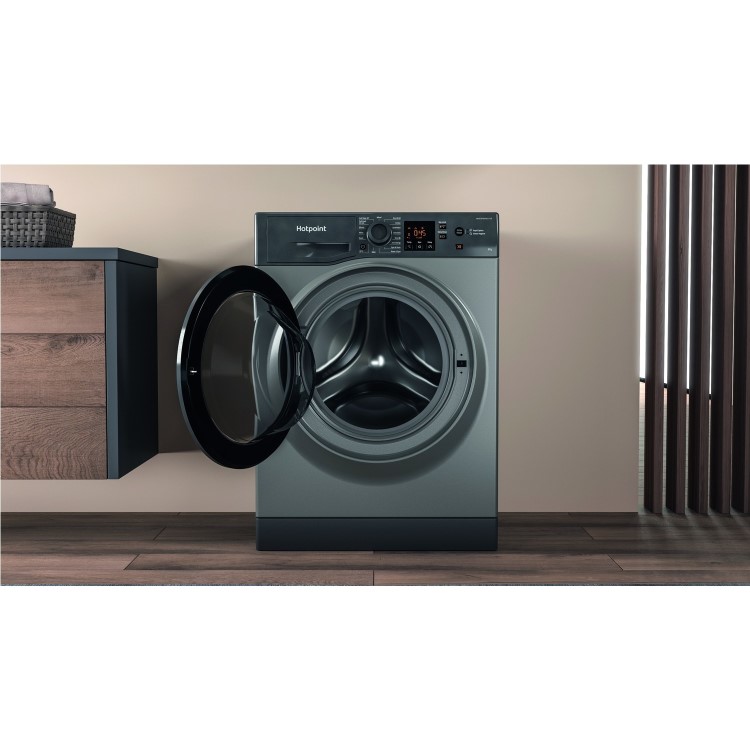 GRADE A2 - Hotpoint NSWM843CGGUKN 8kg 1400rpm Freestanding Washing Machine - Graphite