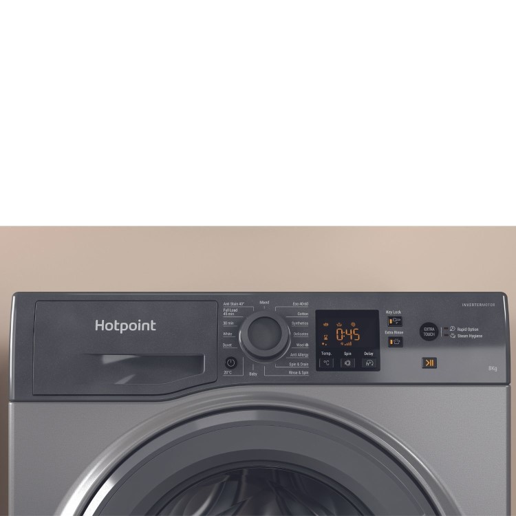 Refurbished Hotpoint AntiStain NSWM846GGUK Freestanding 8KG 1400 Spin Washing Machine Graphite
