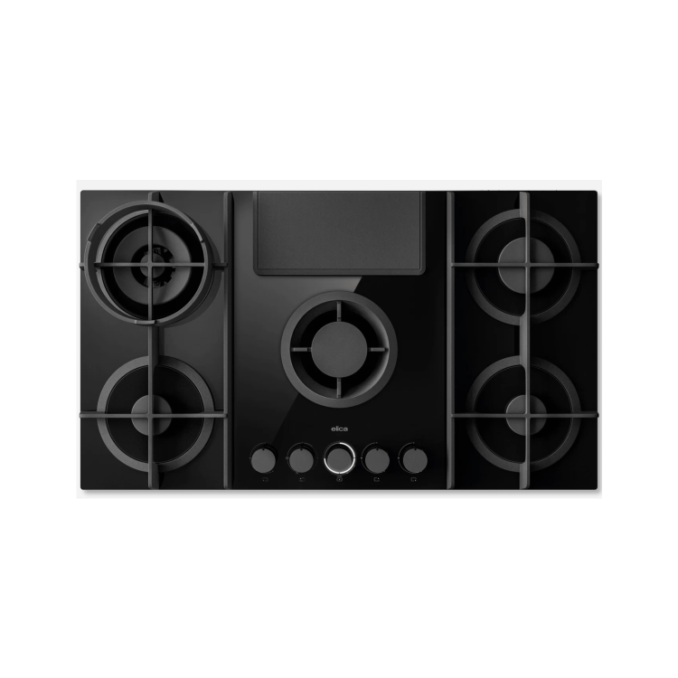 Elica NikolaTesla Flame 88cm Gas Venting Hob with Built-In Extractor Fan - Black