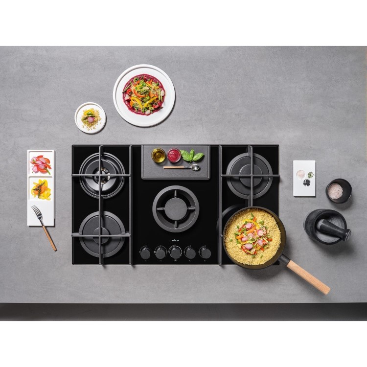 Elica NikolaTesla Flame 88cm Gas Venting Hob with Built-In Extractor Fan - Black