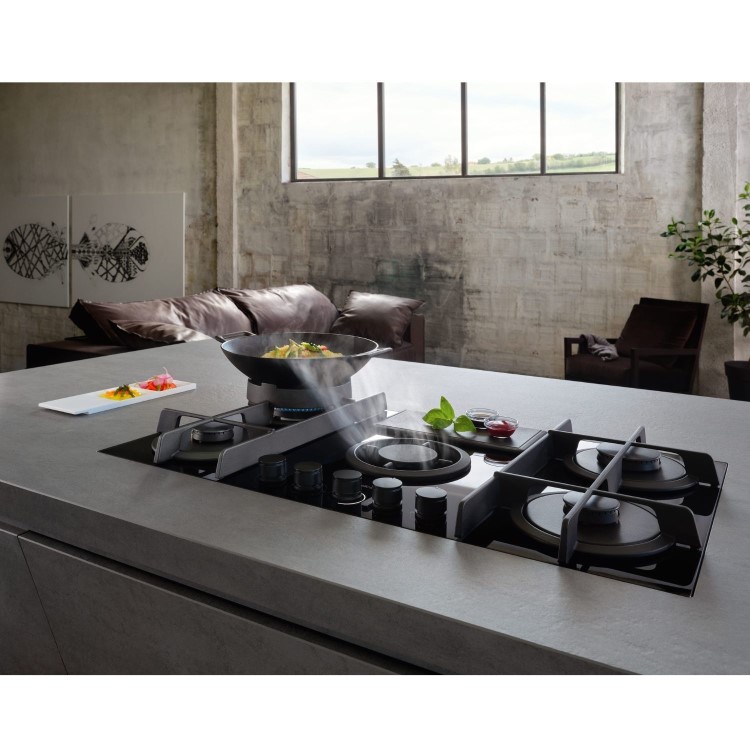 Elica NikolaTesla Flame 88cm Gas Venting Hob with Built-In Extractor Fan - Black