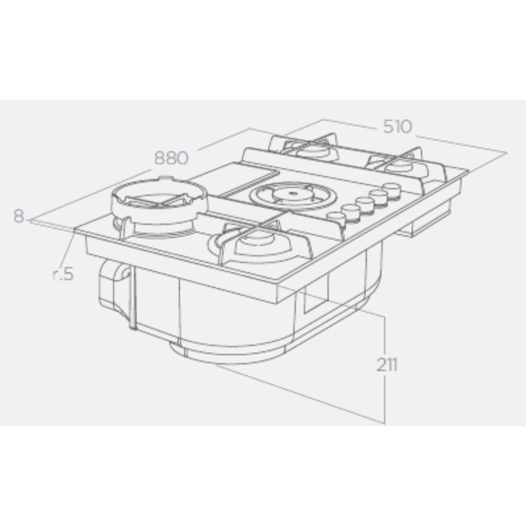 Elica NikolaTesla Flame 88cm Gas Venting Hob with Built-In Extractor Fan - Black