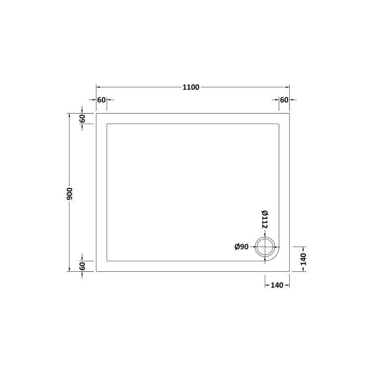 Low Profile Rectangular Shower Tray 1100 x 900mm - Purity