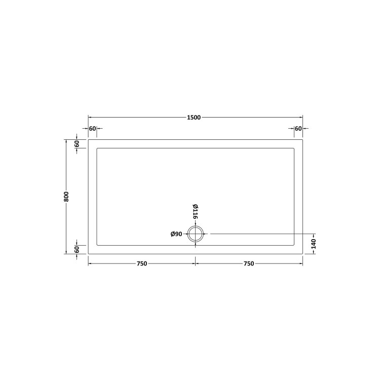 1500 x 800mm Low Profile Rectangular Shower Tray  - Purity 
