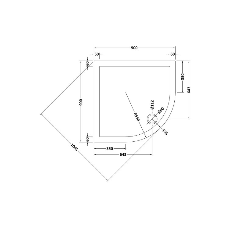 GRADE A2 - Quadrant Low Profile Shower Tray 900 x 900mm - Purity