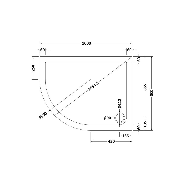1000x800mm Low Profile Left Hand Offset Quadrant Shower Tray - Purity