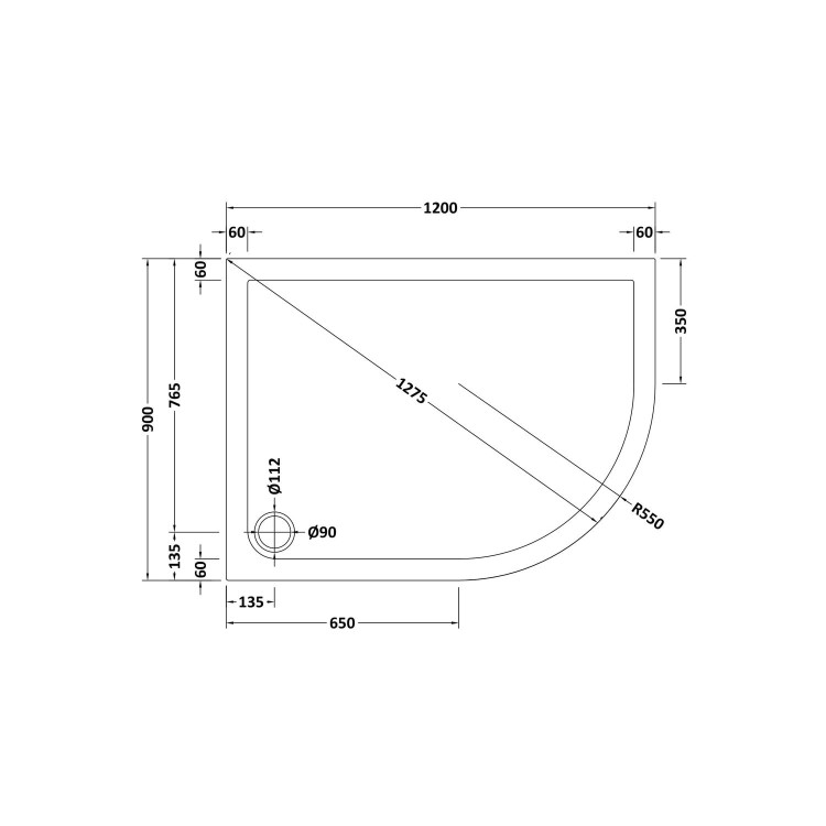 1200x900mm Low Profile Right Hand Offset Quadrant Shower Tray - Purity