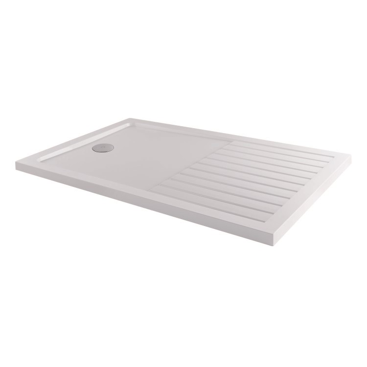 1400x900mm Walk-In Rectangular Shower Tray with Drying Area - White Stone Resin - Purity